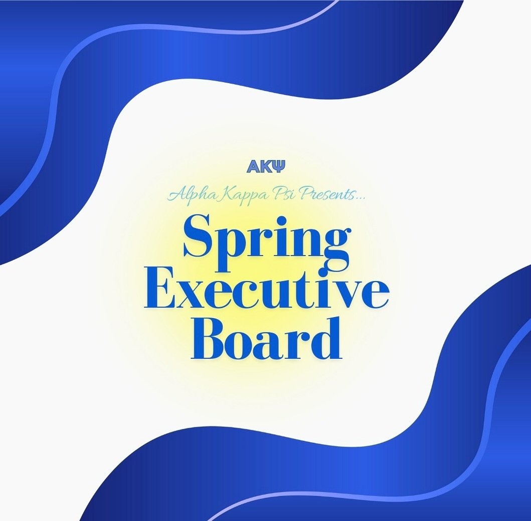 Introducing Alpha Kappa Psi&rsquo;s executive team, committee chairs, and appointed roles for the upcoming spring semester!!