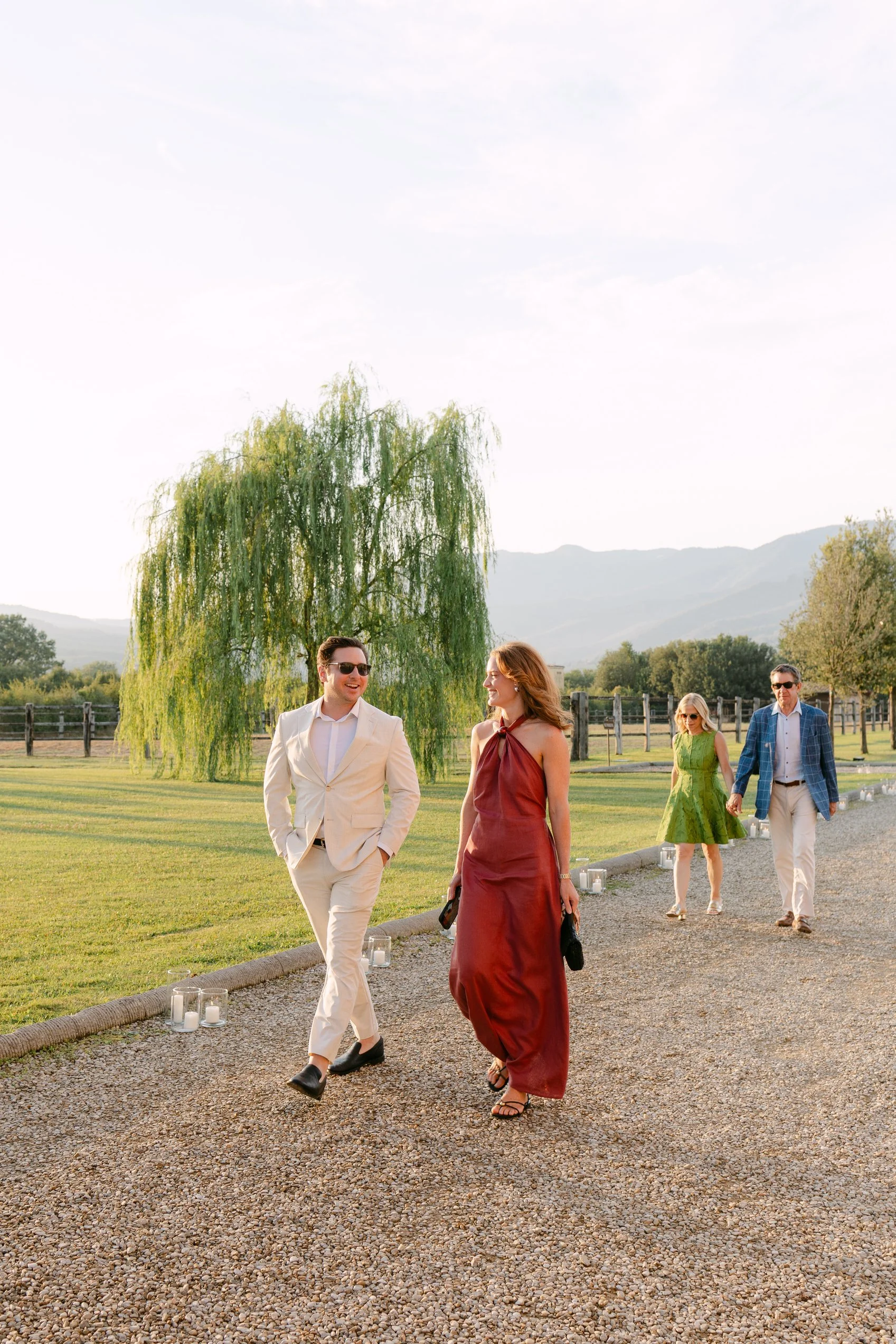 Guests arriving for the welcome dinner at Aia del Borro