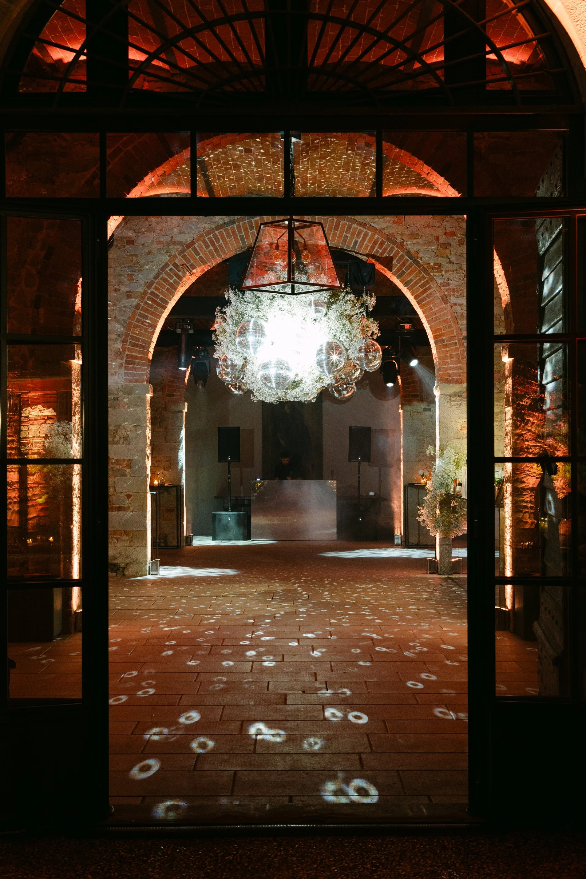 Elegant party entrance decorated for the evening celebration