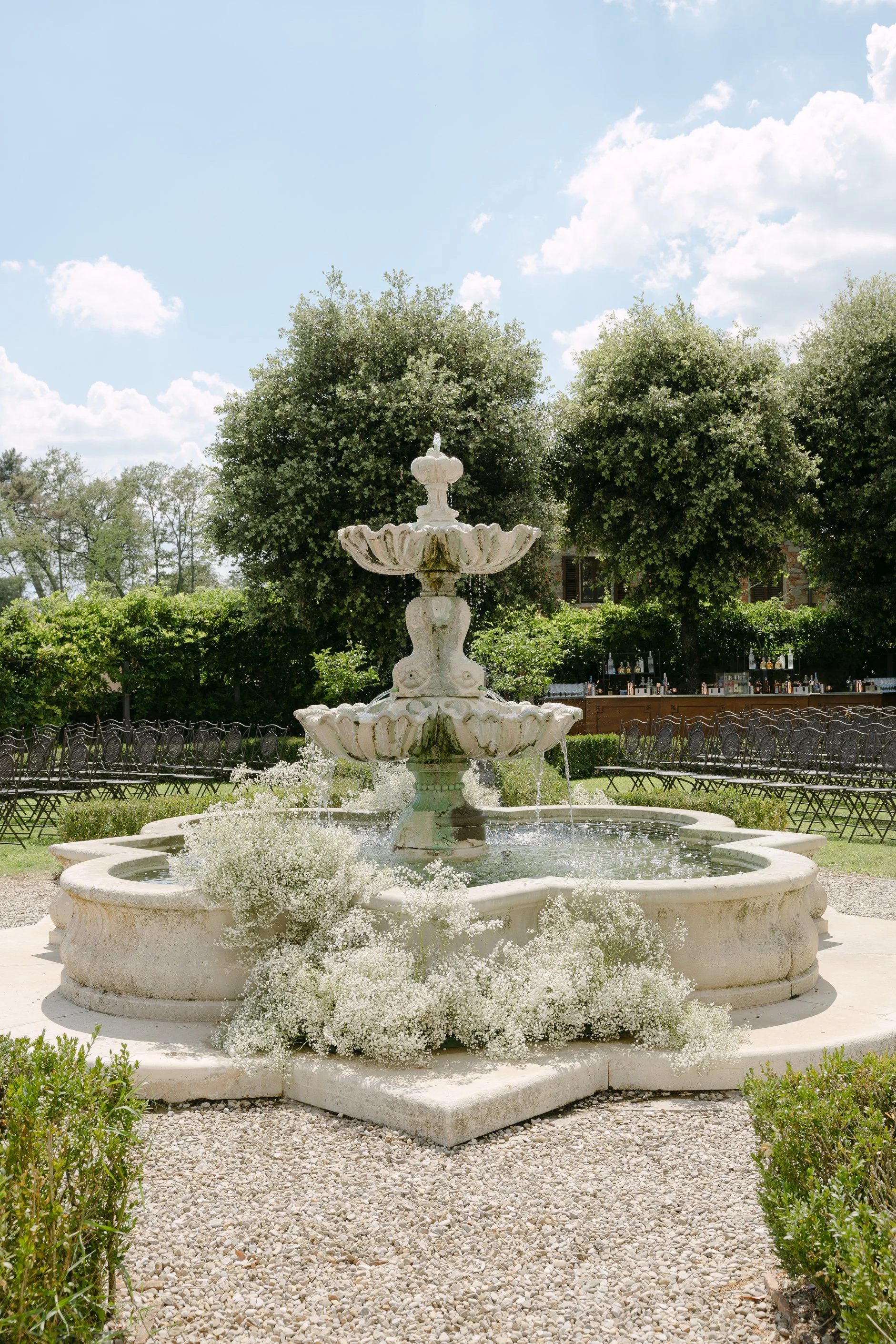 The iconic fountain at Il Borro before the wedding ceremony
