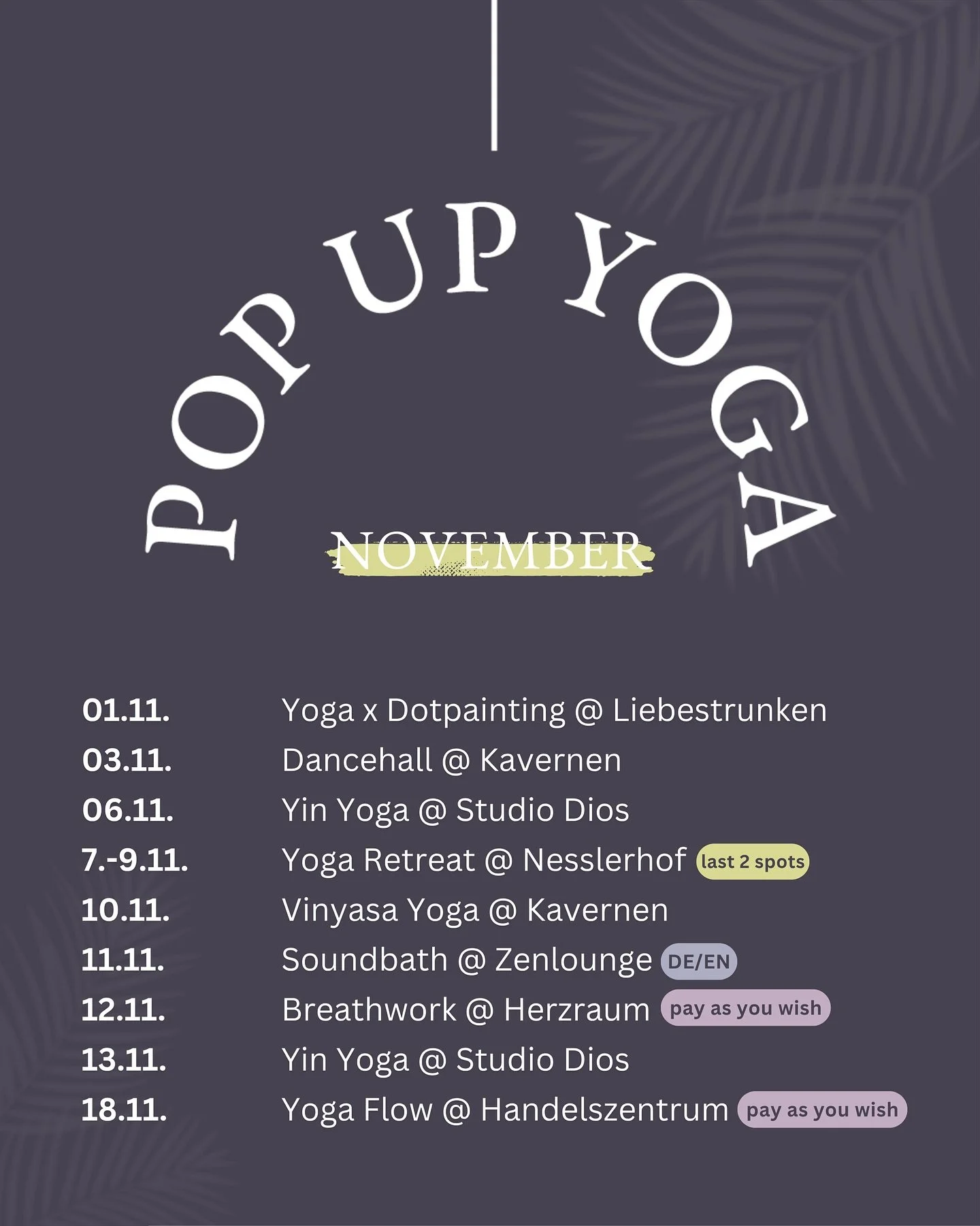 Wir haben wieder einige PAY AS YOU WISH EVENTS f&uuml;r euch im Gep&auml;ck. 🤸🧳 

Nat&uuml;rlich wieder ein wundersch&ouml;ner Mix aus allem, was das Pop Up Herz so begehrt mit Synergien zu Kunst und Kultur. 🧑&zwj;🎨 

𝗡𝗘𝗪: 
Breathwork im HERZR