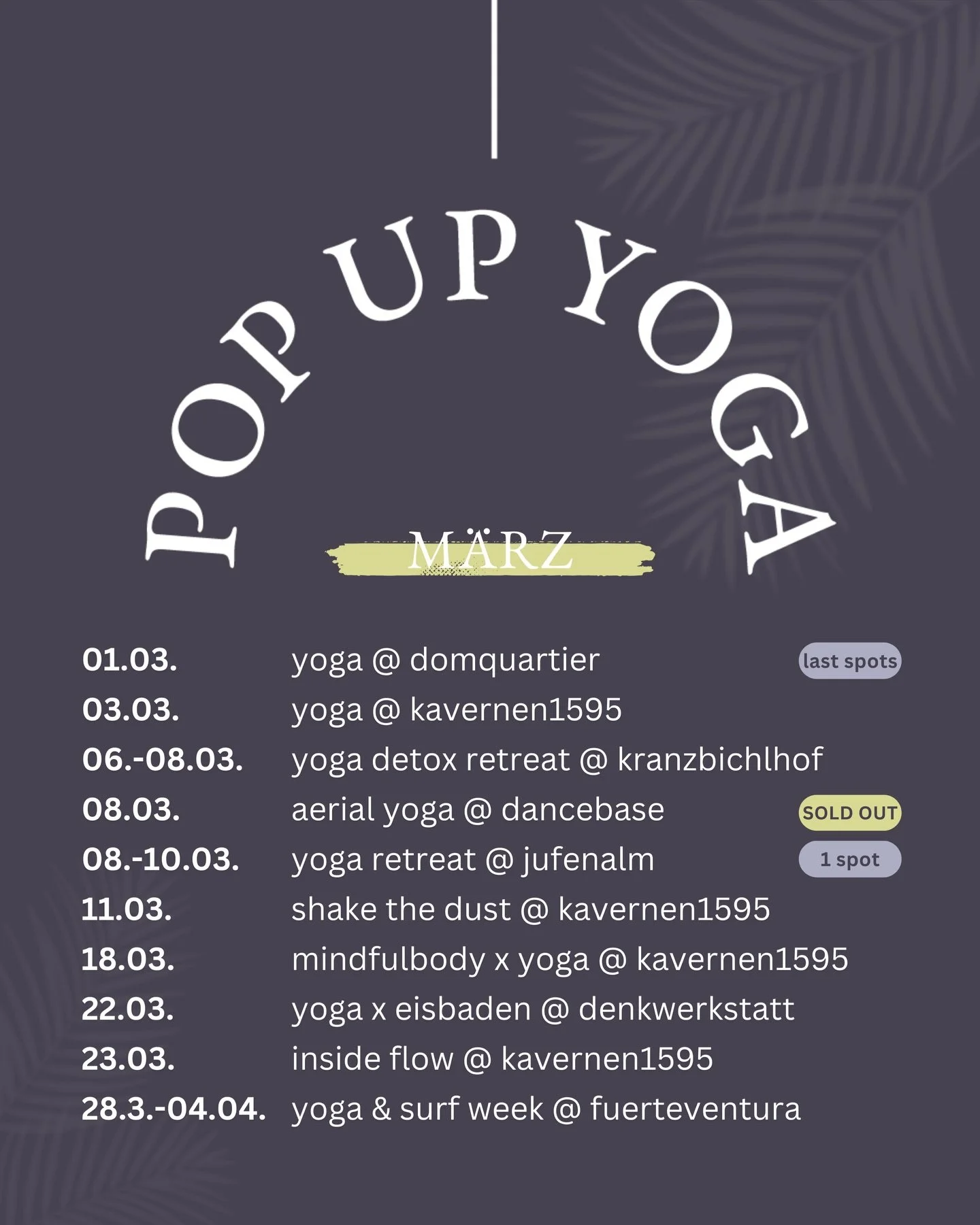 🔥 Neuer Monat. Neue Energie.
Und ja &ndash; die Energie des Feuerpferdes kickt schon.

Schnell. Kraftvoll. Mutig.
Genau so darf sich dieser Monat anf&uuml;hlen.

Mehr Flow.
Mehr Fokus.
Mehr du. 

Ob dynamisches Vinyasa, Mindful Body oder entspannend