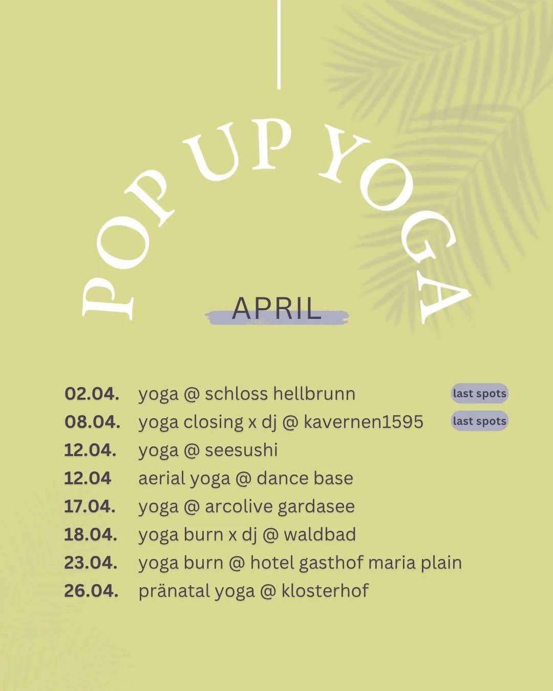 Here&lsquo;s to longer days and brighter moods. 🌸 NEUE Pop Up Location: Yoga im @schloss_hellbrunn 

Und wir starten schon bald unsere Outdoor Sessions mit Yoga Burn von @lumee.pilates im @waldbad.anif ☀️

Buchung wie immer &uuml;ber den Link in der
