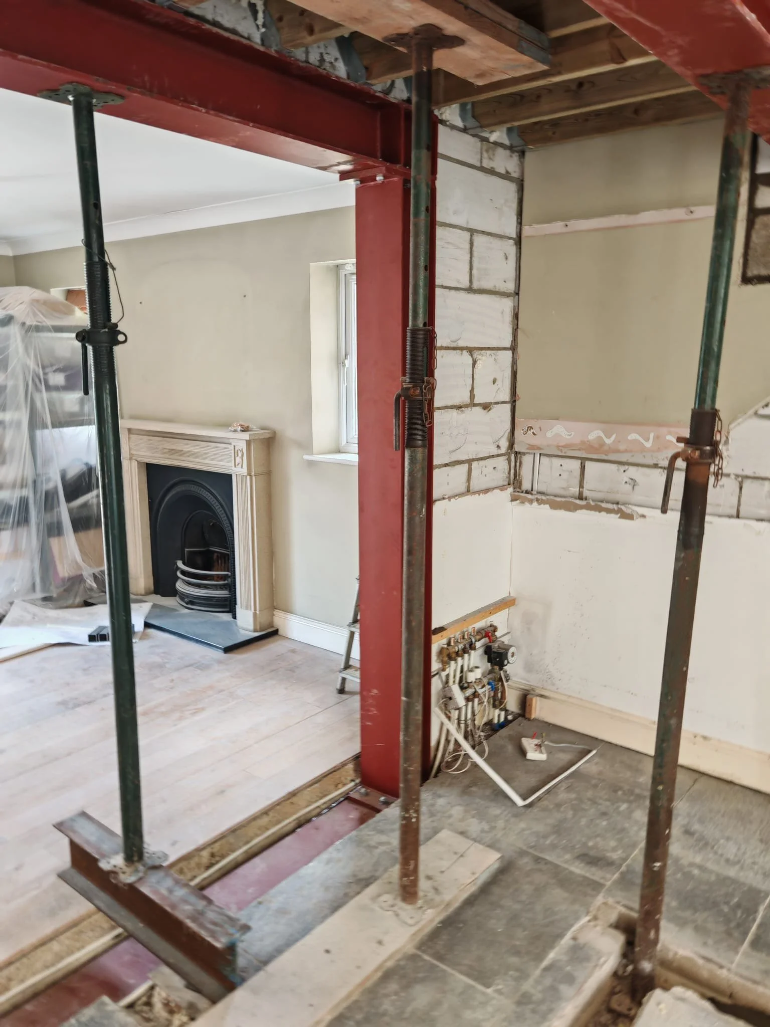 New steelwork for the removal of a wall in a house