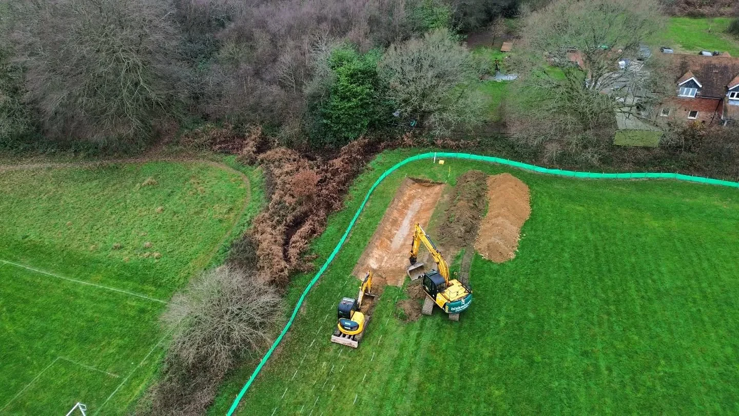 Just in time for Christmas - Works are in full swing at our second and third park projects in Mid Sussex! 

At Hemsleys Meadow and Finches Field, excavation has started for the long swale along the southern boundary. The swale and basins will provid