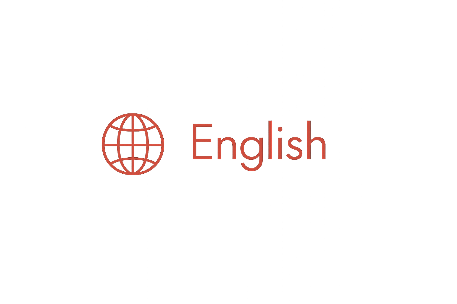 A globe icon next to the word 'English' on a black background.