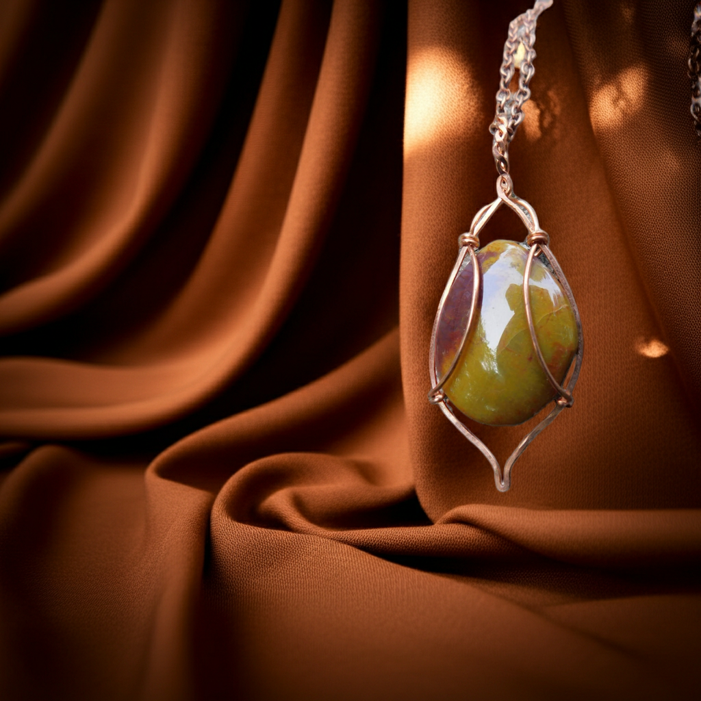 Mookaite Jasper Necklace - Wire Wrapped in Copper - Root Chakra, Sacral Chakra, Solar Plexus Chakra, Heart Chakra