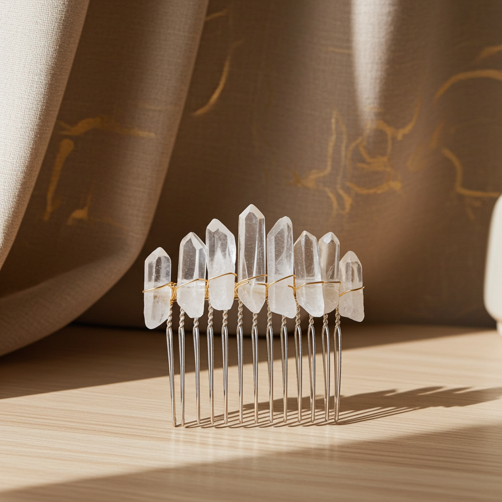 Quartz Hair Comb - Silver and Gold - Crown Chakra