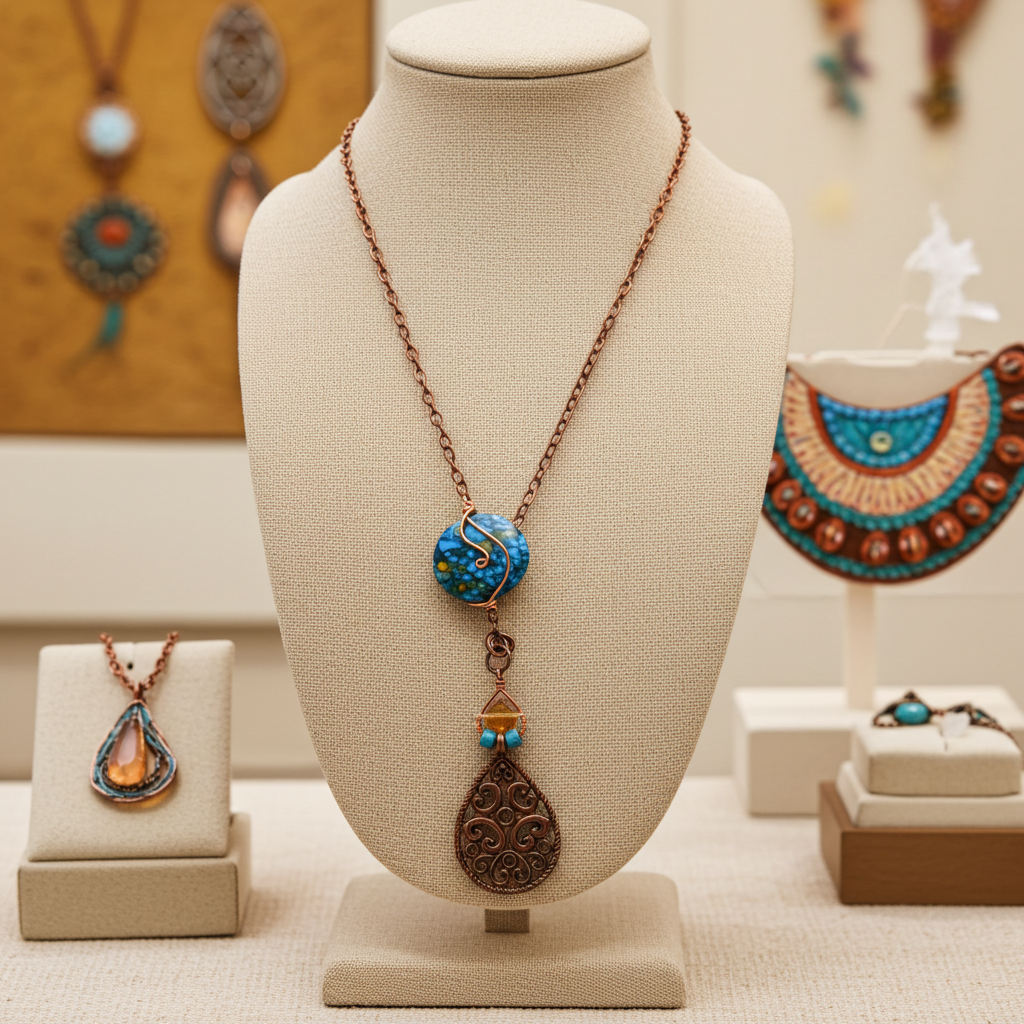 Turquoise Amber Necklace - Copper - Throat Chakra, Solar Plexus and Sacral