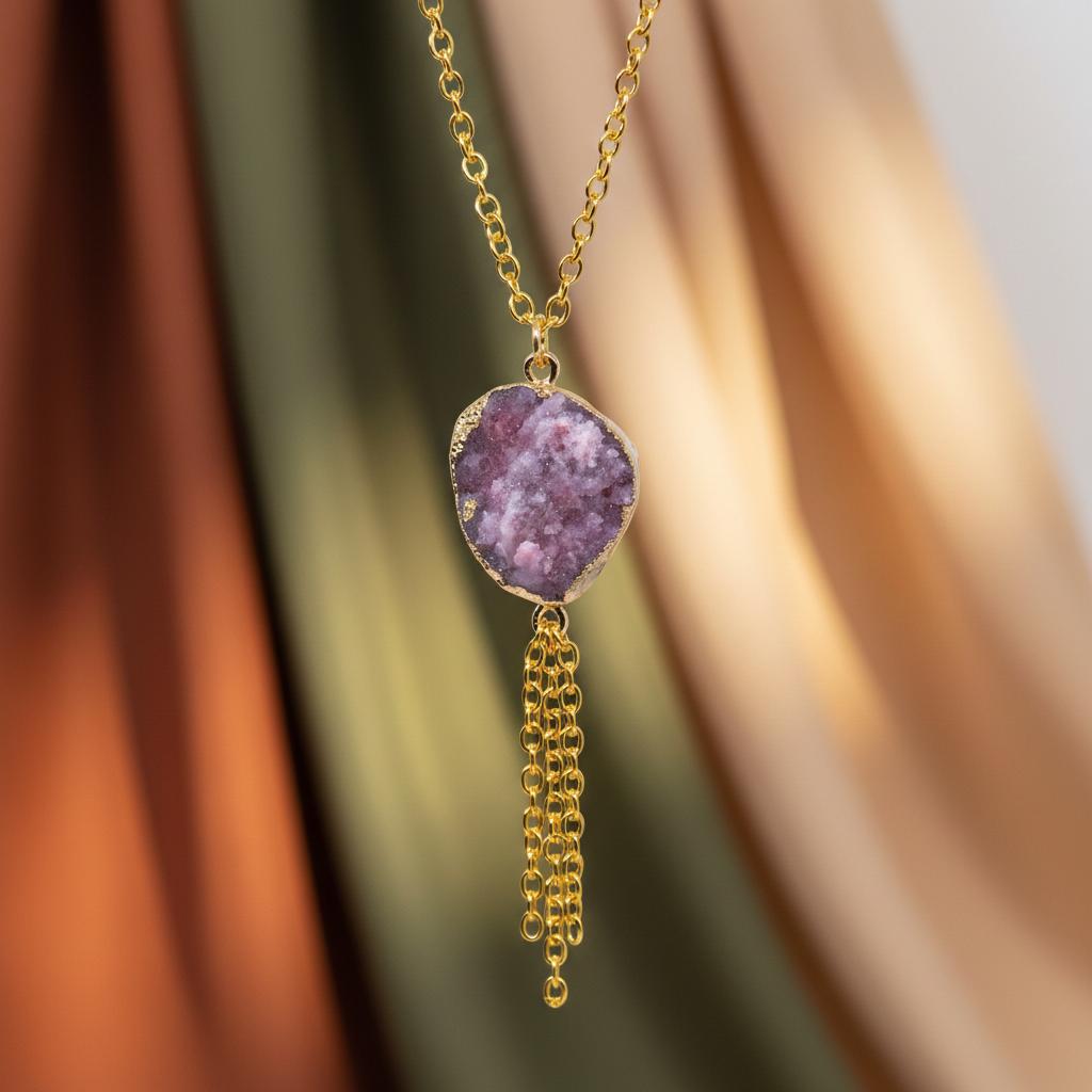 PURPLE DRUSY NECKLACE - GOLD - CROWN CHAKRA / ALL CHAKRAS