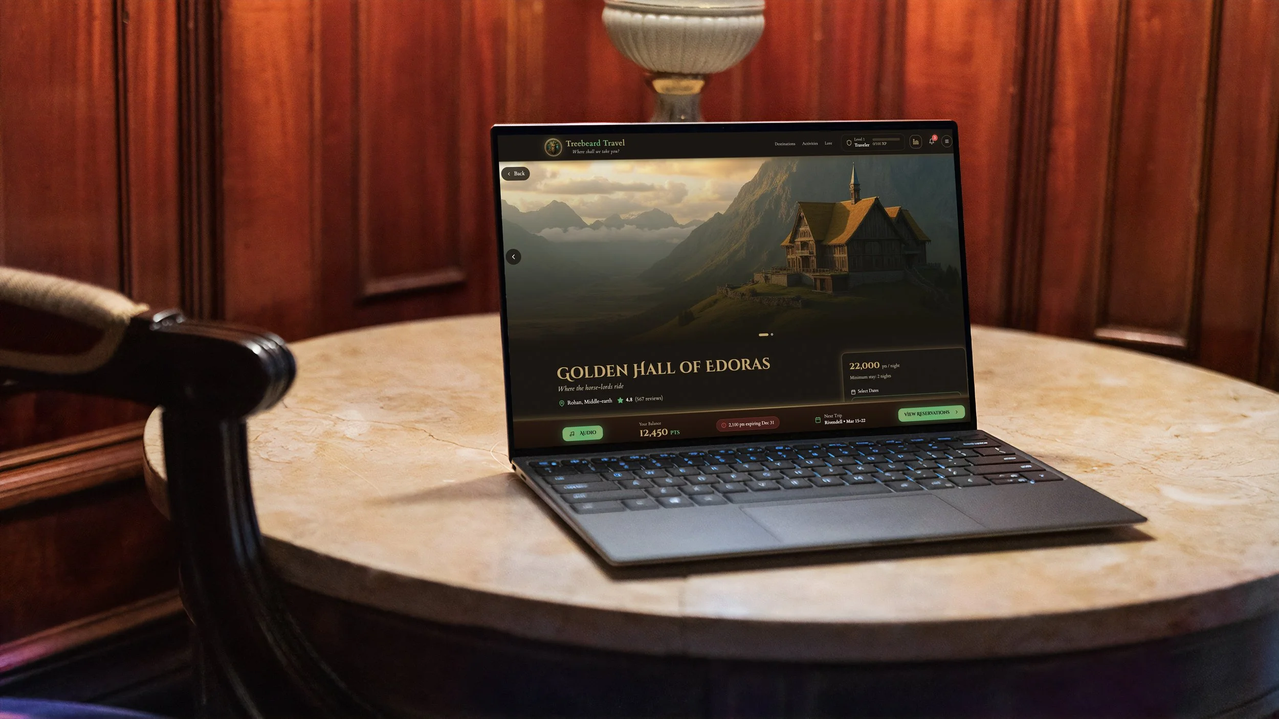 resort description layout, card, actions