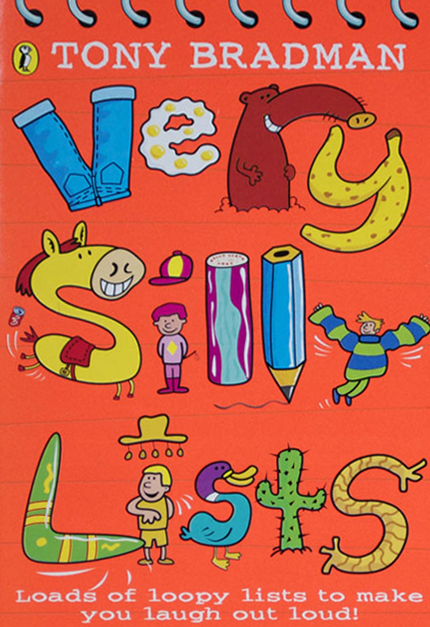 Colorful illustrated cover of Tony Bradman's book titled 'LOLs', featuring cartoon animals and characters including a worm with a red sweater, a girl with purple hair, a flamingo, a cactus, and a lion, along with playful lettering and the subtitle 'L
