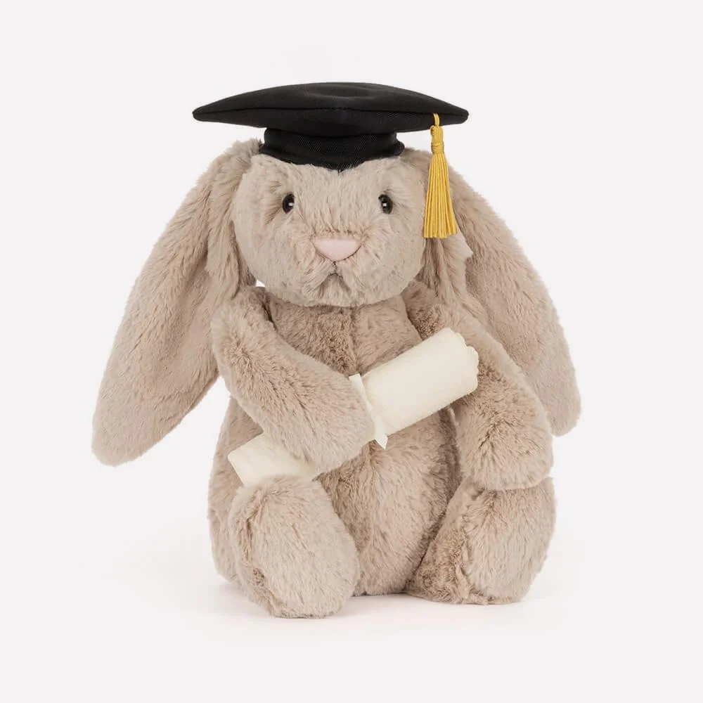 Bashful Bunny Graduation Outfit by Jellycat, Front Side View.