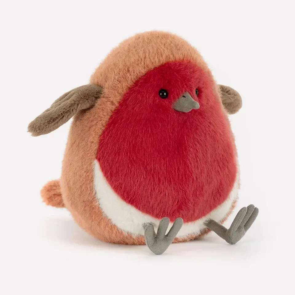 Plum Robin by Jellycat, Front Side View.