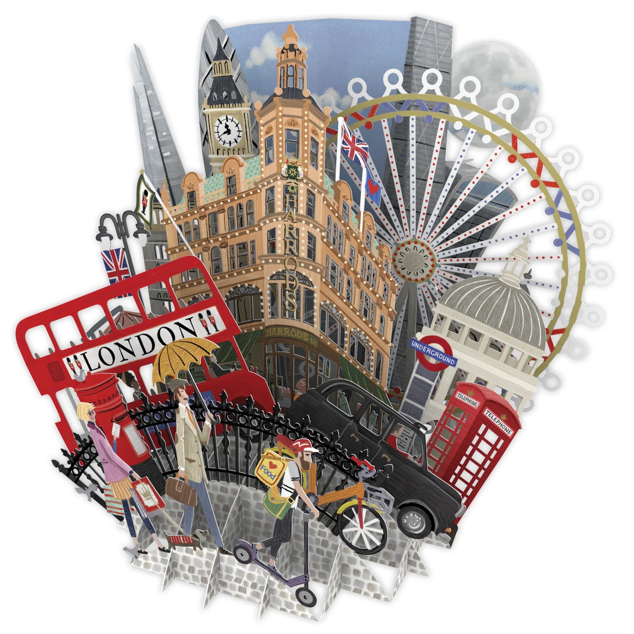 'London' Top of the World Pop Up Greetings Card by Me&McQ 3D Cards, Front View.