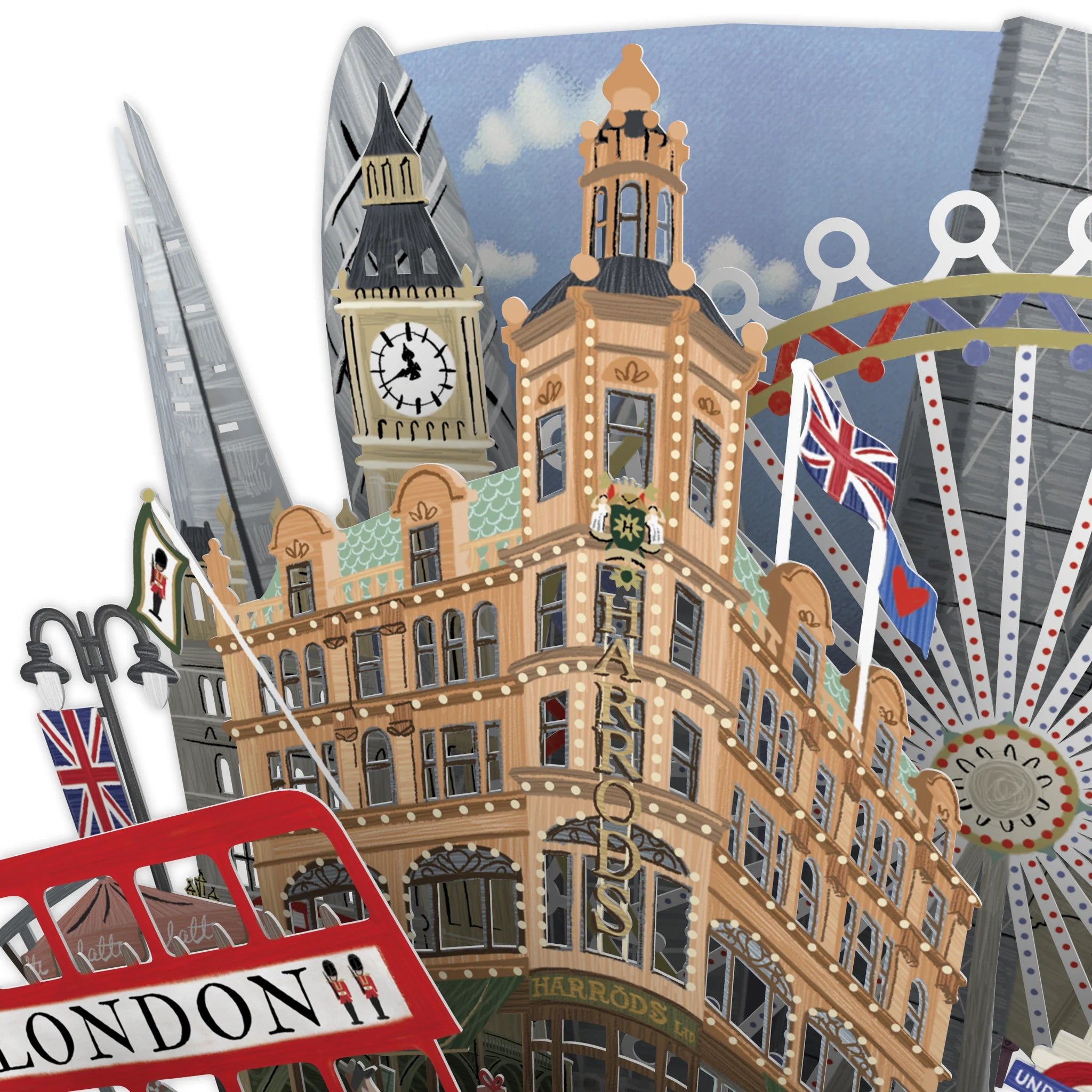 'London' Top of the World Pop Up Greetings Card by Me&McQ 3D Cards, Detailed View.