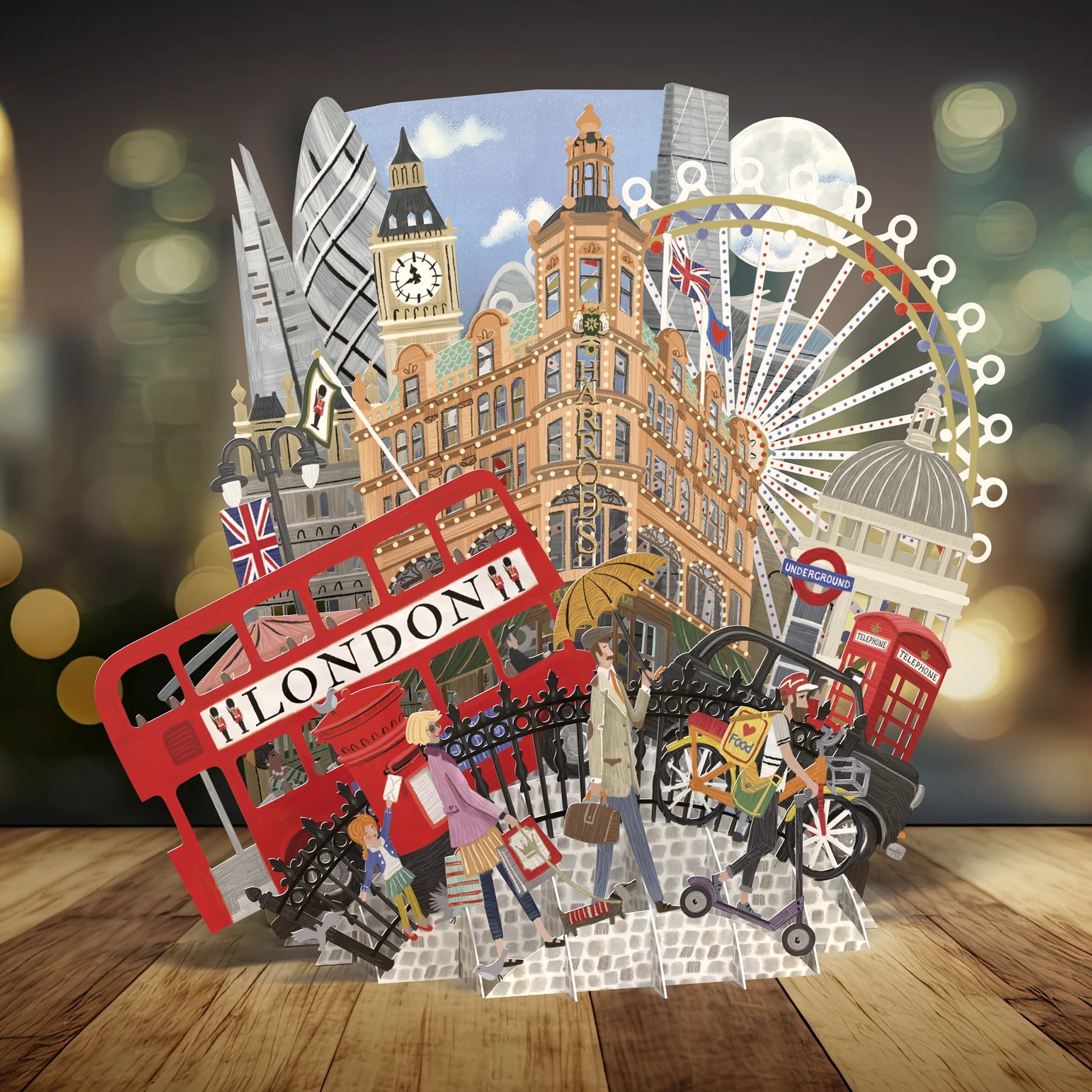 'London' Top of the World Pop Up Greetings Card by Me&McQ 3D Cards, Front View.