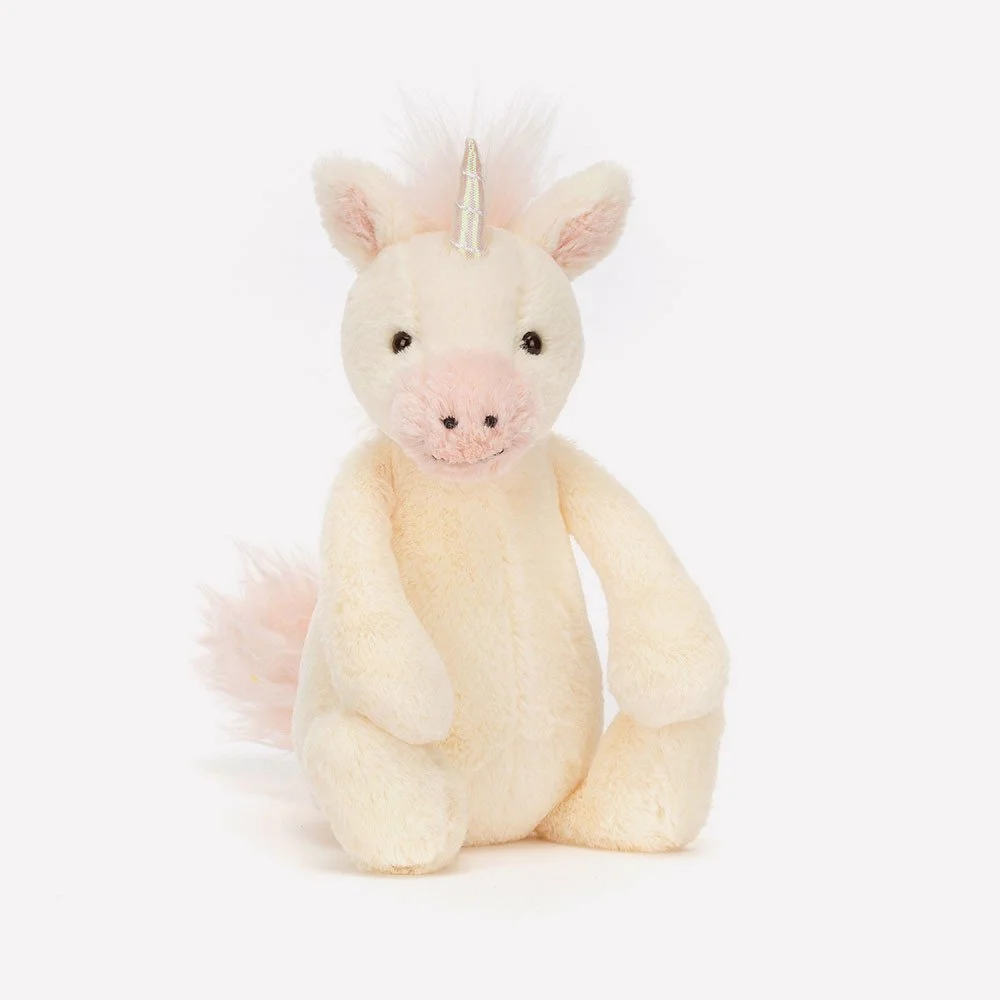Bashful Unicorn by Jellycat, Front View.