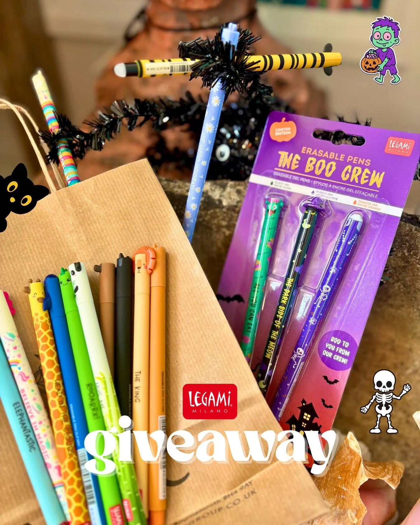 GIVEAWAY TIME ✨👻

We&rsquo;re starting the month with a treat, no tricks! 🎃

One lucky winner will receive an assortment of 13 x Legami erasable pens PLUS a special &ldquo;The Boo Crew&rdquo; Halloween pen set of 3! 

It&rsquo;s the 1st of the mont