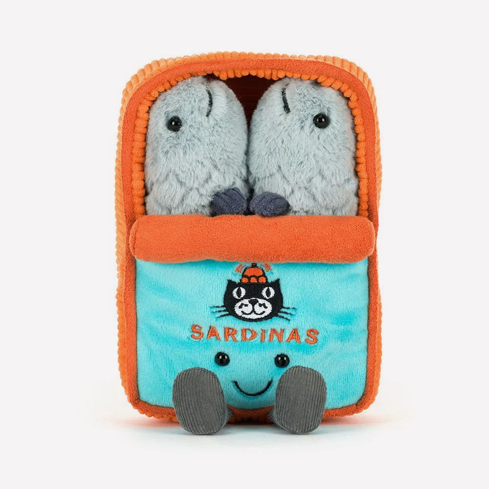 Amuseables Sardine Tin by Jellycat, Front View.