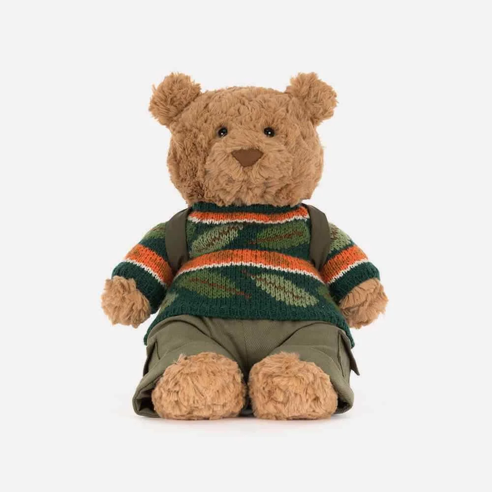 Bartholomew Bear Hiking Outfit by Jellycat, Front  View.