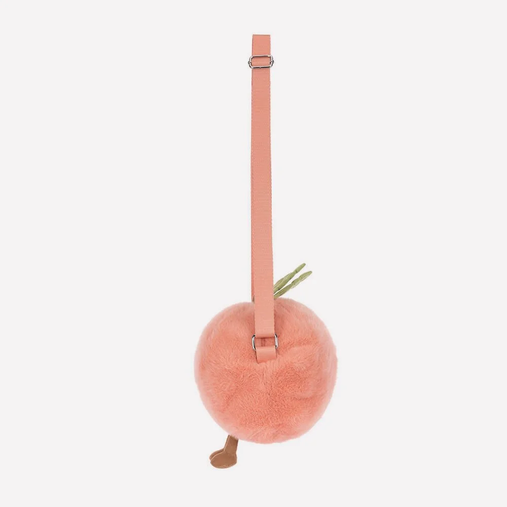 Amuseables Peach Shoulder Bag by Jellycat, Side View.