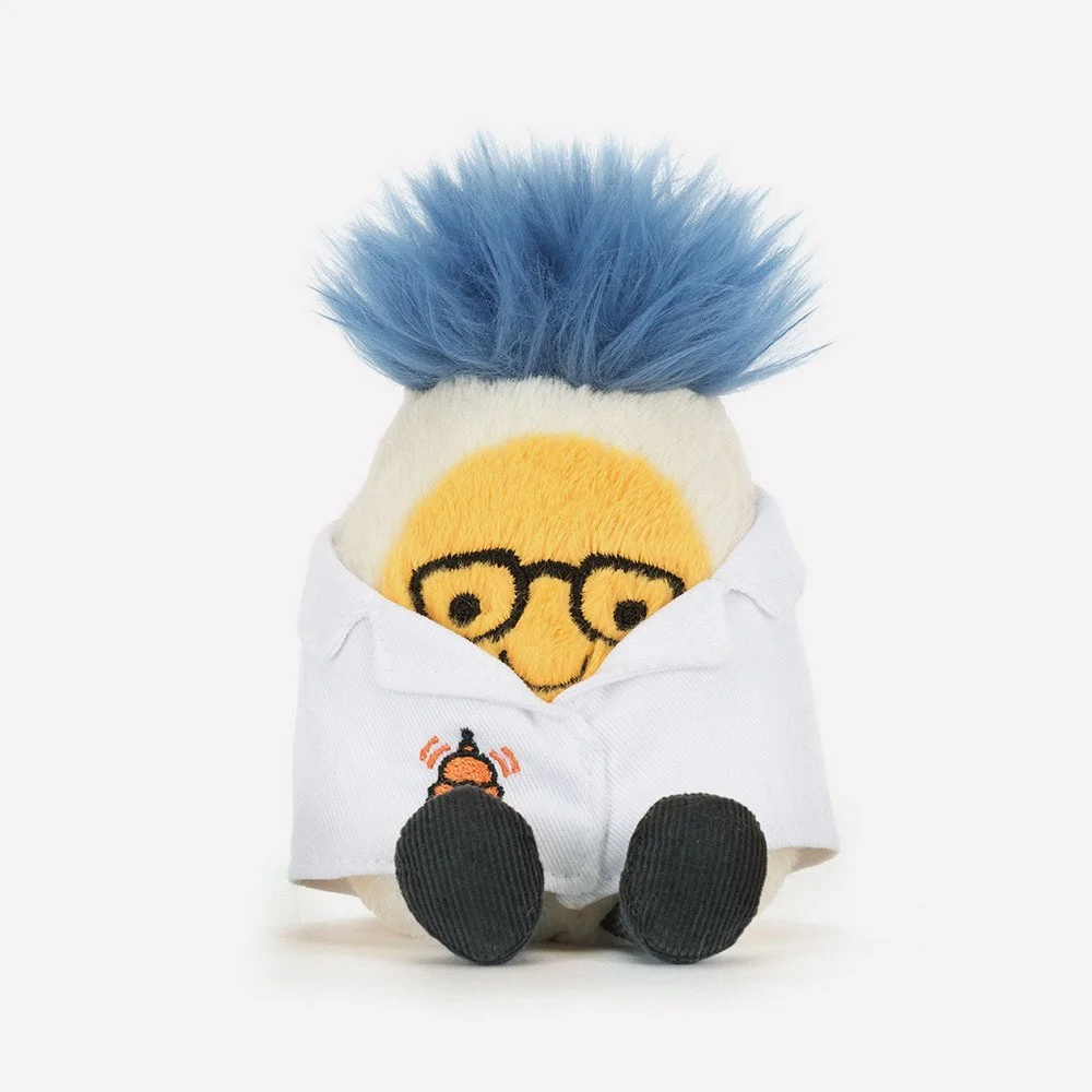 Amuseables Boiled Egg Scientist Outfit by Jellycat, Front View.