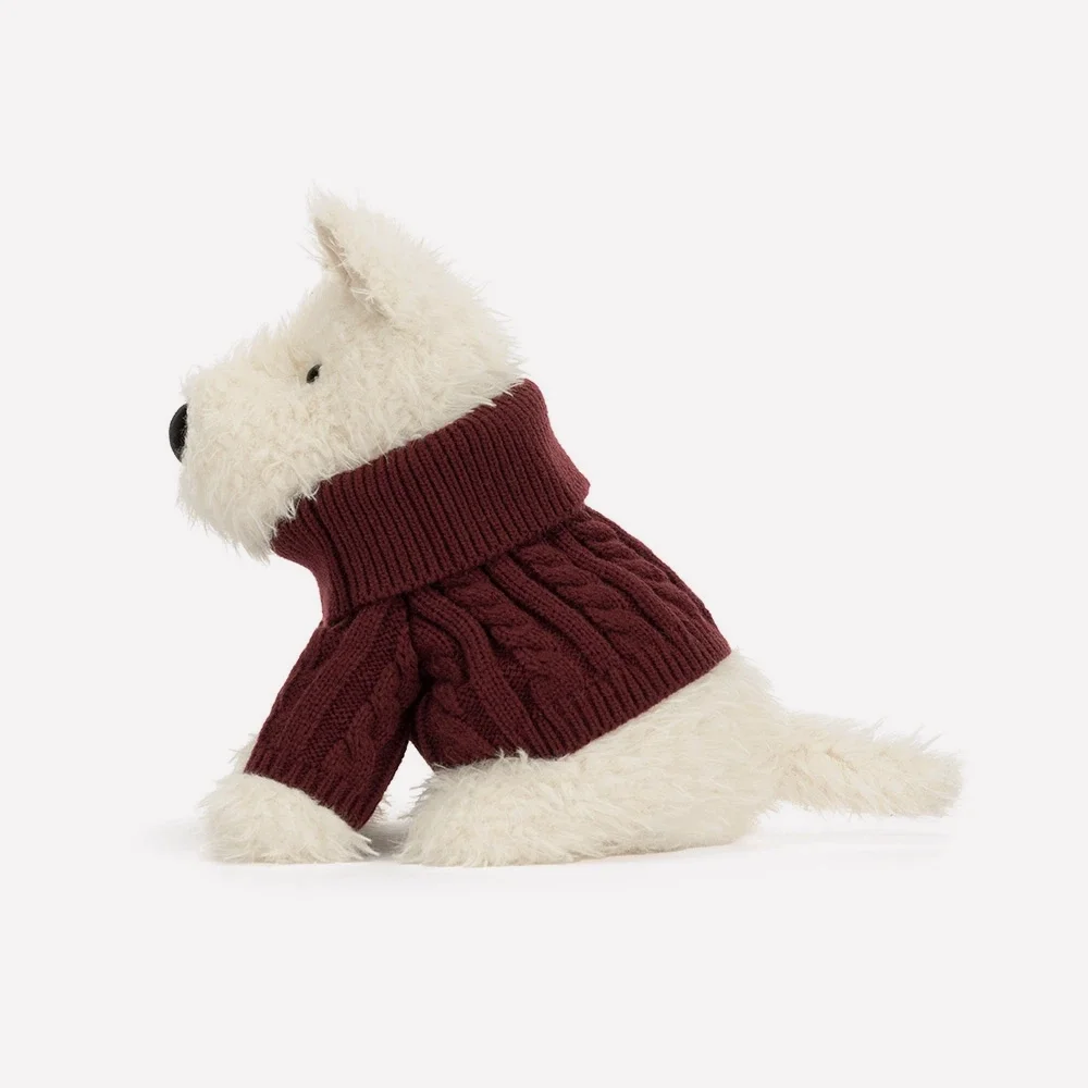 Munro Scottie Dog 'Winter Jumper' by Jellycat, Side View.