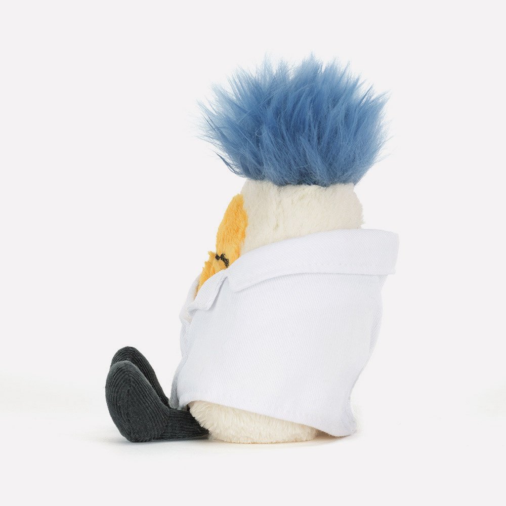 Amuseables Boiled Egg Scientist Outfit by Jellycat, Side View.