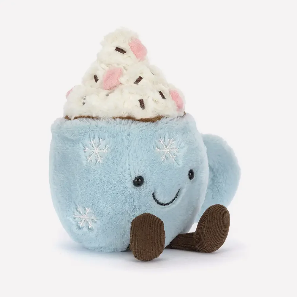 Amuseables Hot Chocolate With Marshmallows by Jellycat, Front Side View.