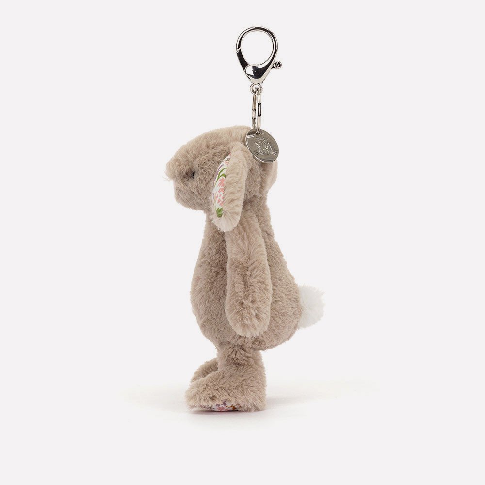 Blossom Beige Bunny 'Petal' Bag Charm by Jellycat, Side View.