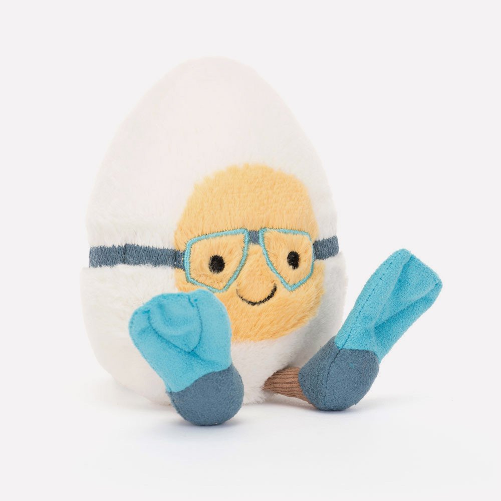 Amuseables Boiled Egg Scuba by Jellycat, Front View.