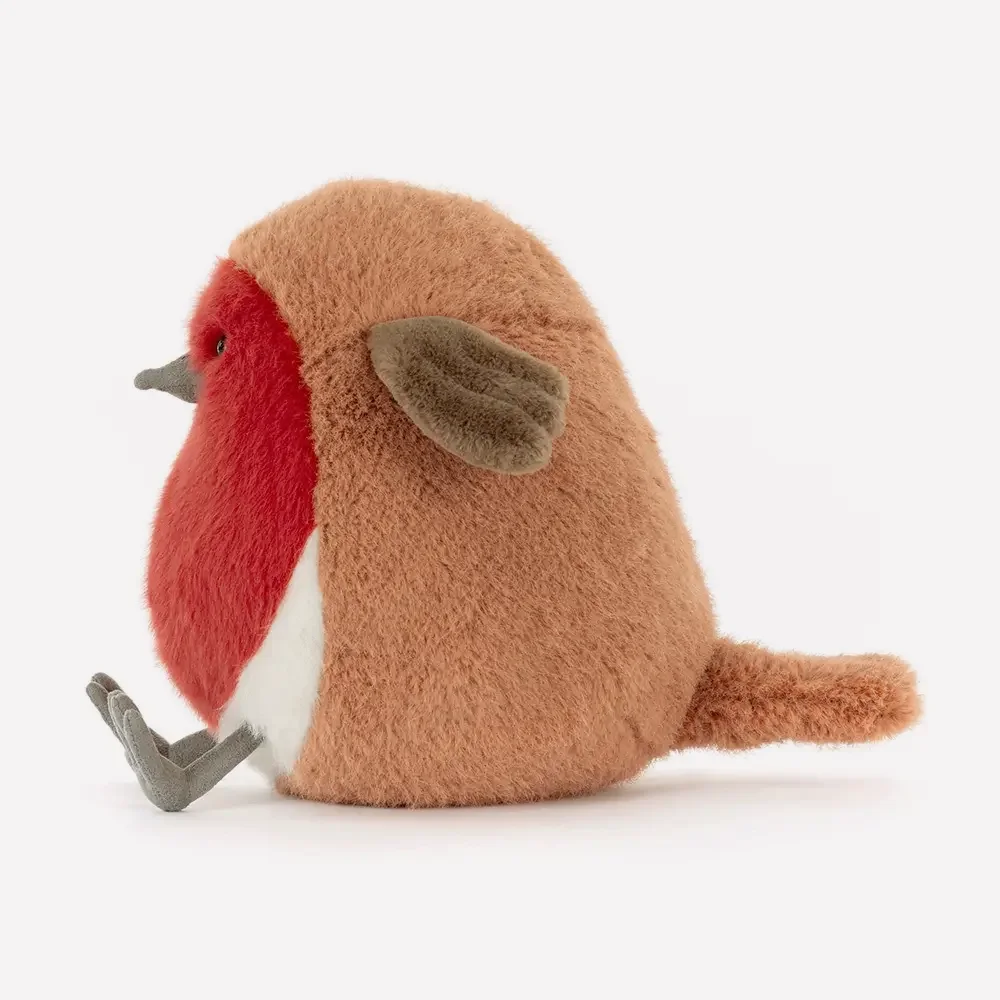 Plum Robin by Jellycat, Front Side View.