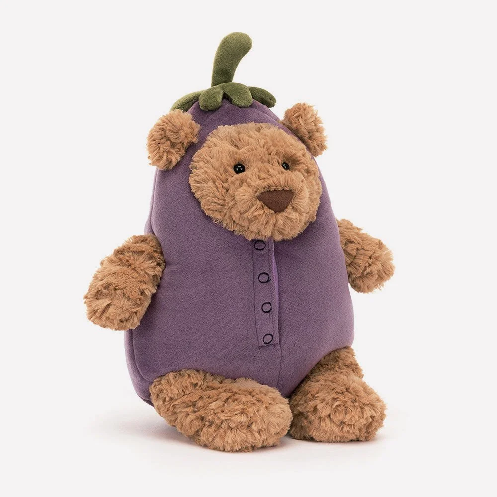 Bartholomew Bear Aubergine by Jellycat, Front Side View.