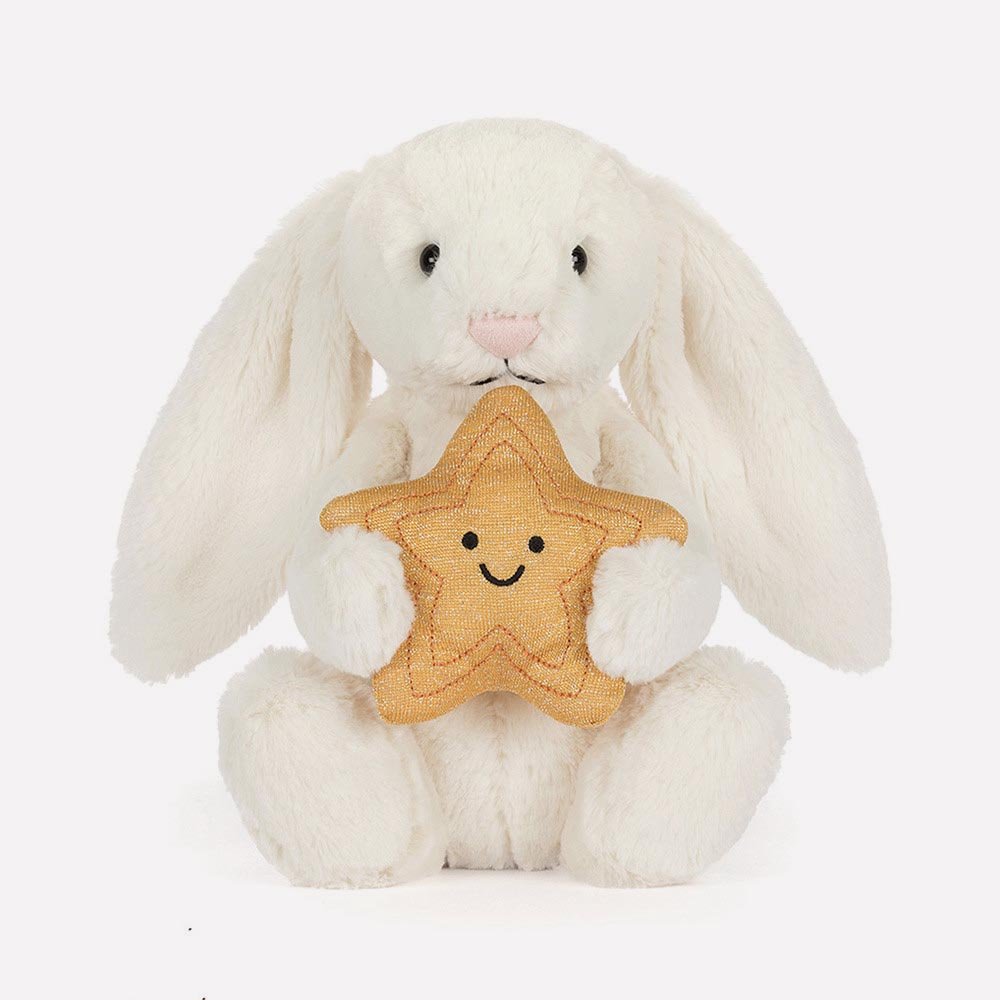 Cream Bunny With Star by Jellycat, Front View.