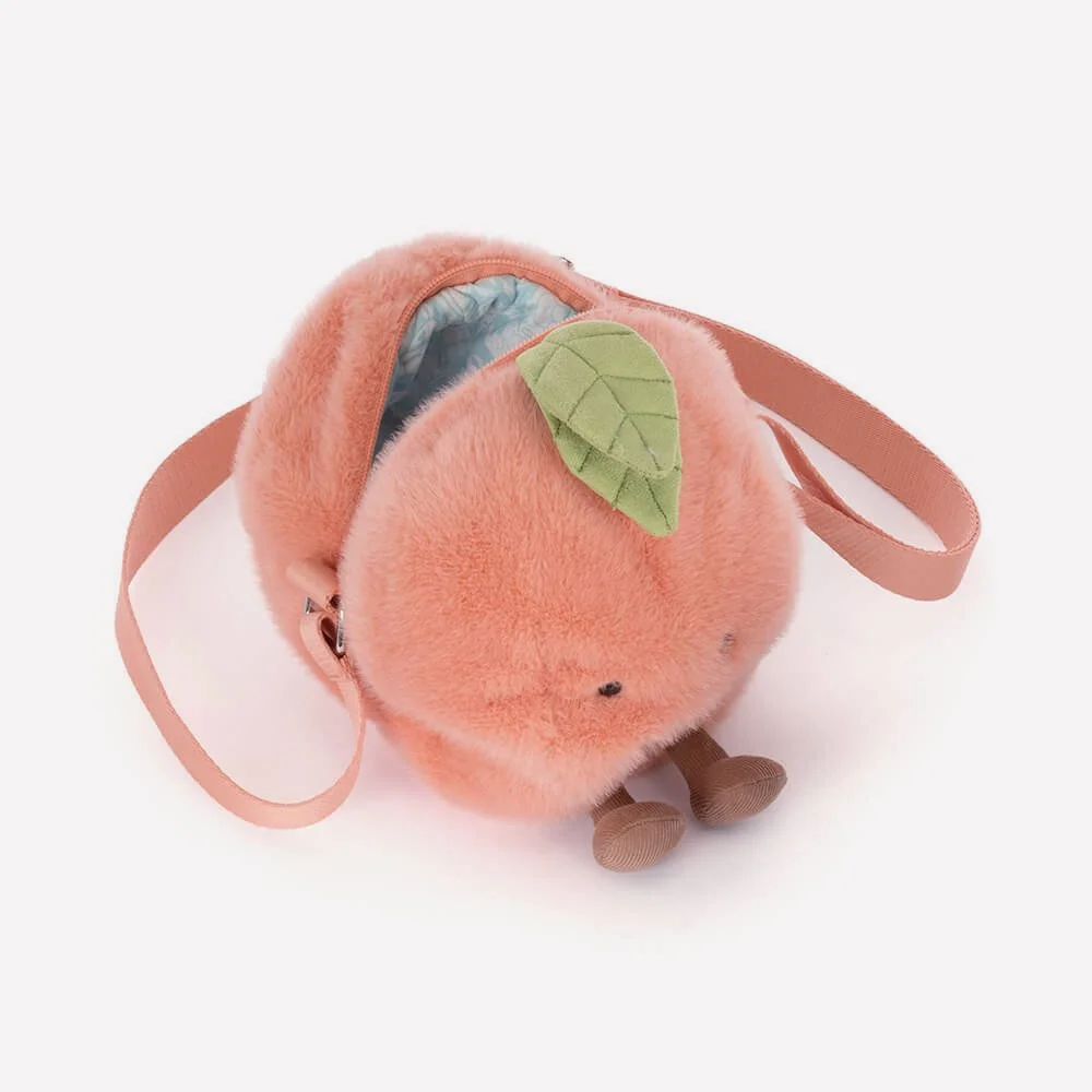 Amuseables Peach Shoulder Bag by Jellycat, Front Top View.