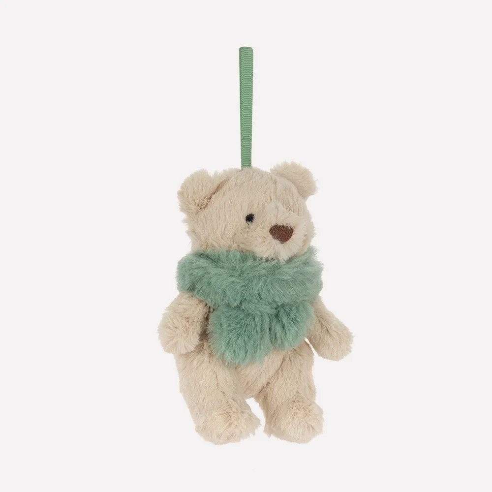 Bartholomew Bear Jr. Winter Warmer Decoration by Jellycat, Front Side View.