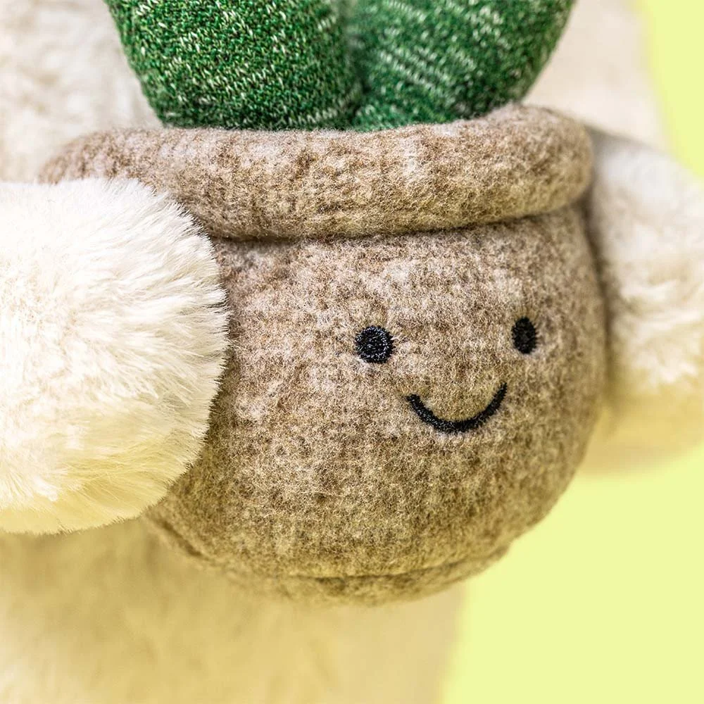 Cream Bunny With Plant by Jellycat, Detail View.
