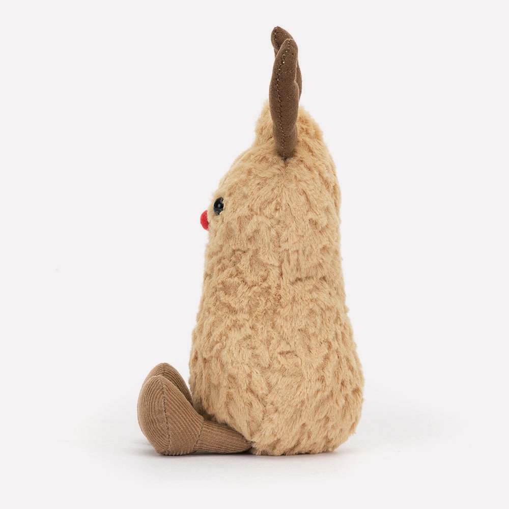 Amuseable Peanut Reindeer by Jellycat, Side View.