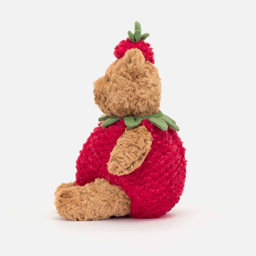 Bartholomew Bear Strawberry by Jellycat, Side View.