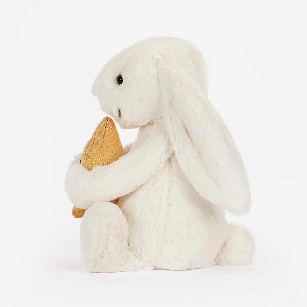 Cream Bunny With Star by Jellycat, Side View.