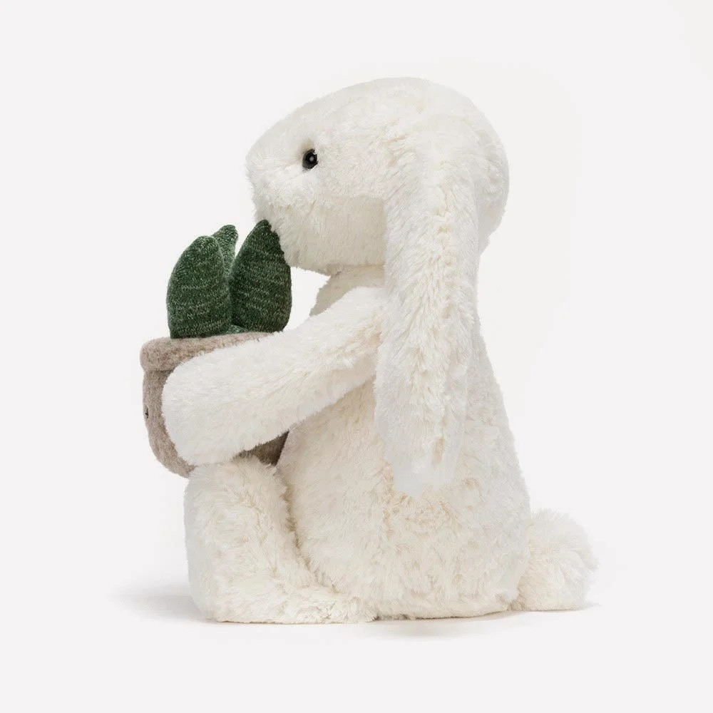Cream Bunny With Plant by Jellycat, Side View.