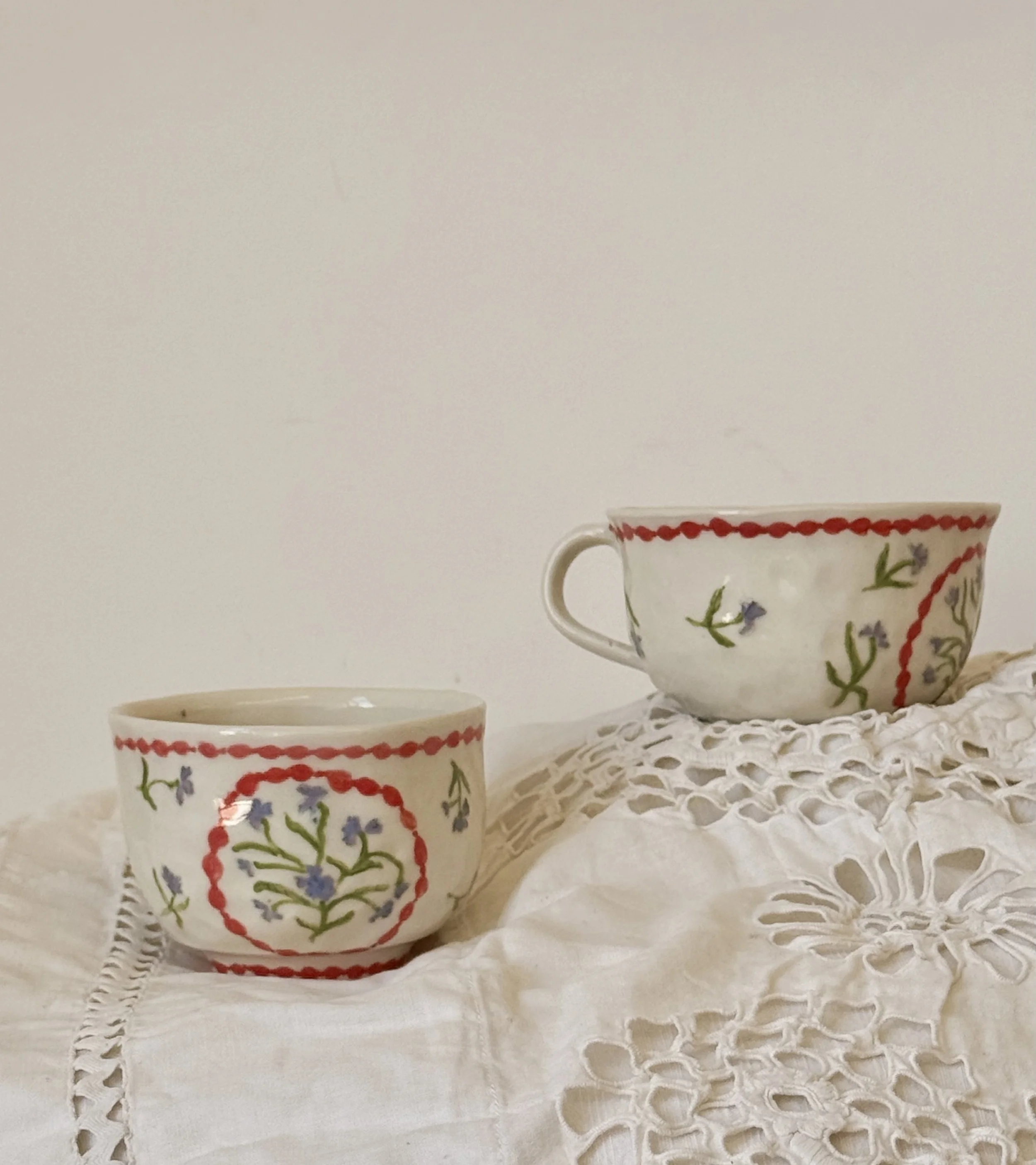 petit trianon espresso cups / porcelain, underglaze & glaze / 2.5" T x 3" W