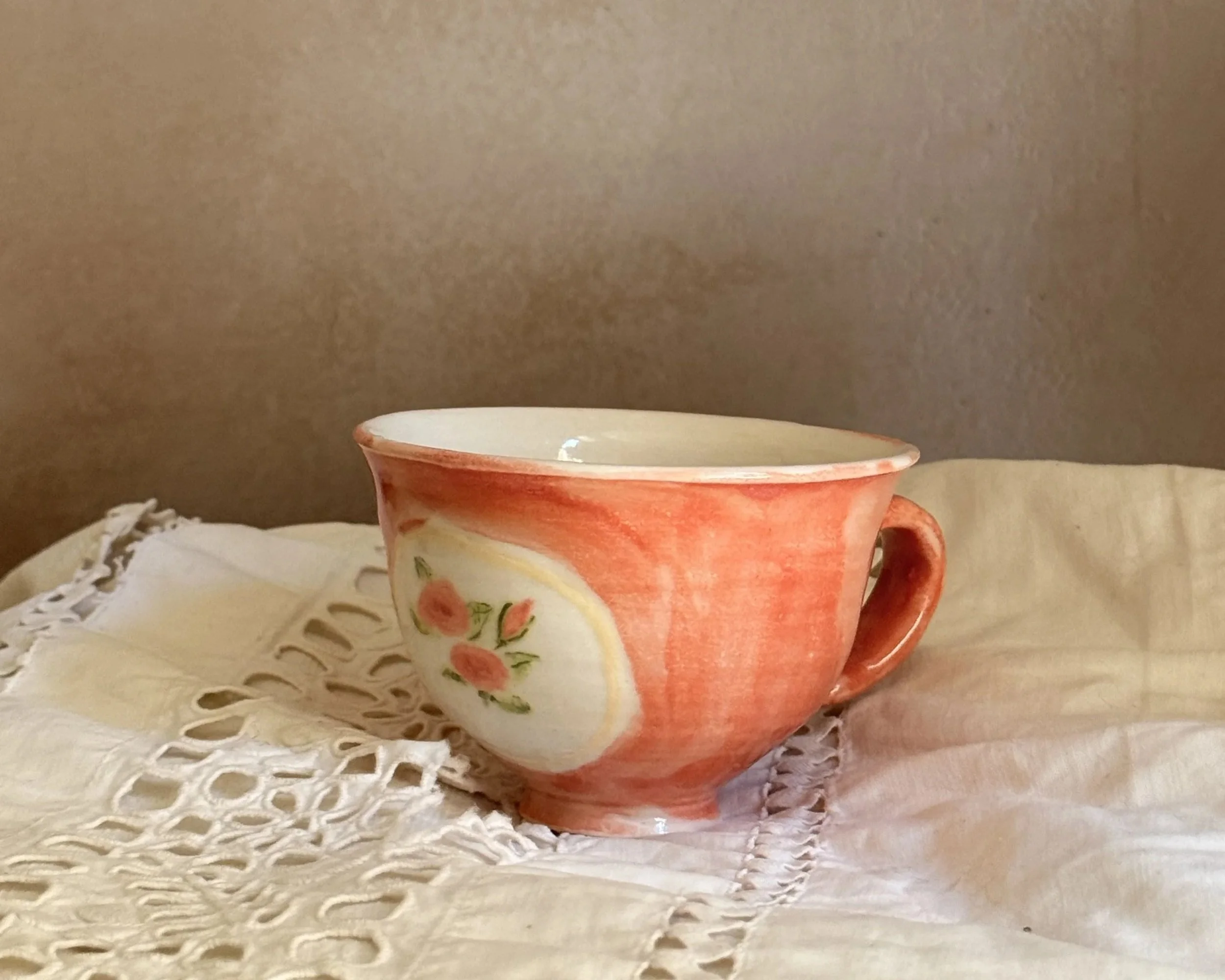 rosier tea cup / porcelain, underglaze & glaze / 2.5 " T x 3 " W