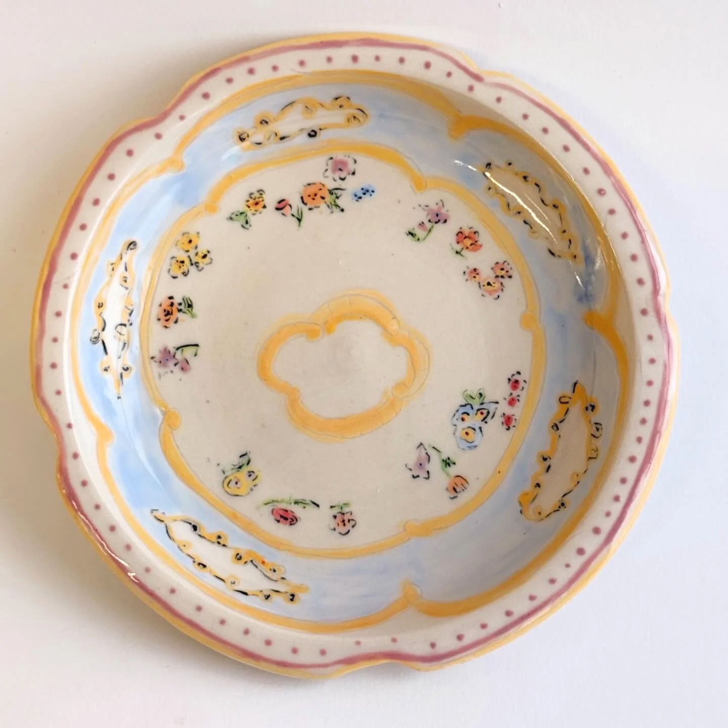 rococo dessert plate / porcelain, underglaze & glaze / 7" W x 7" W