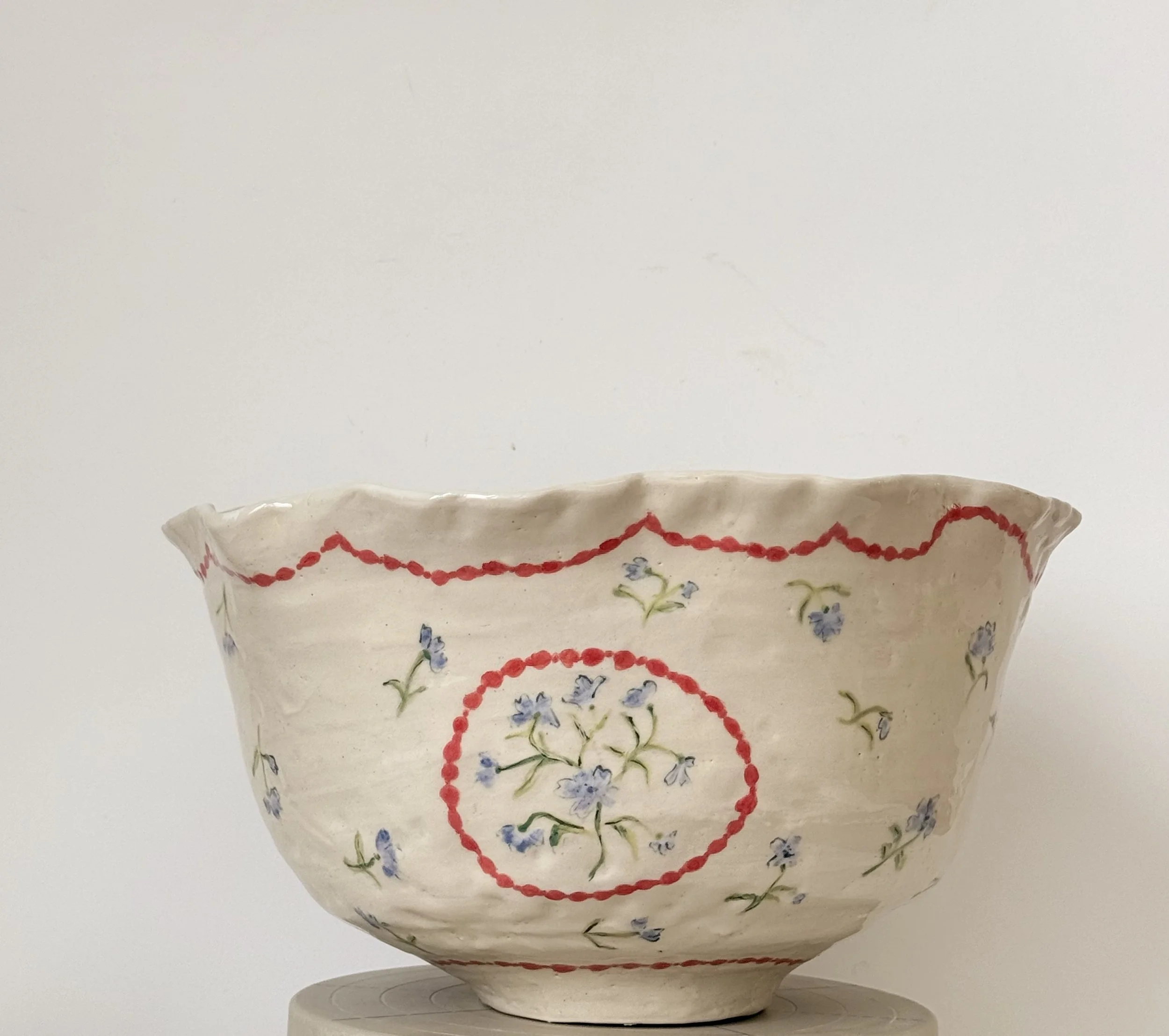 petit trianon fruit bowl / stoneware, porcelain slip, underglaze & glaze / 10.5 " W x 8.5 " L x 6" T