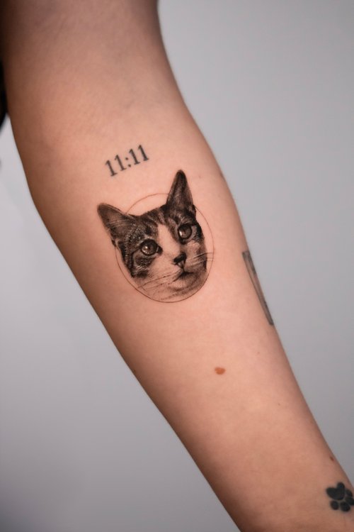 Cat portrait tattoo by Ellie