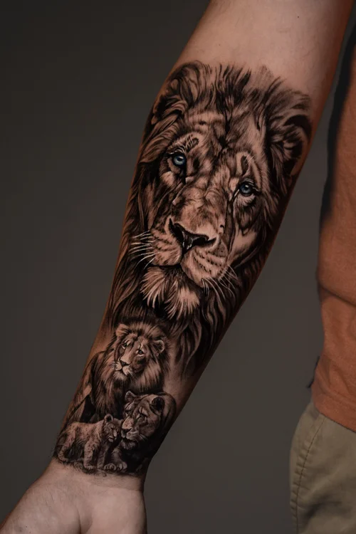 Black and grey realism sleeve tattoo by Sophie