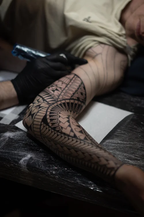 Maori tribal sleeve tattoo by Mateusz at Skinzophrenic Tattoos Hereford