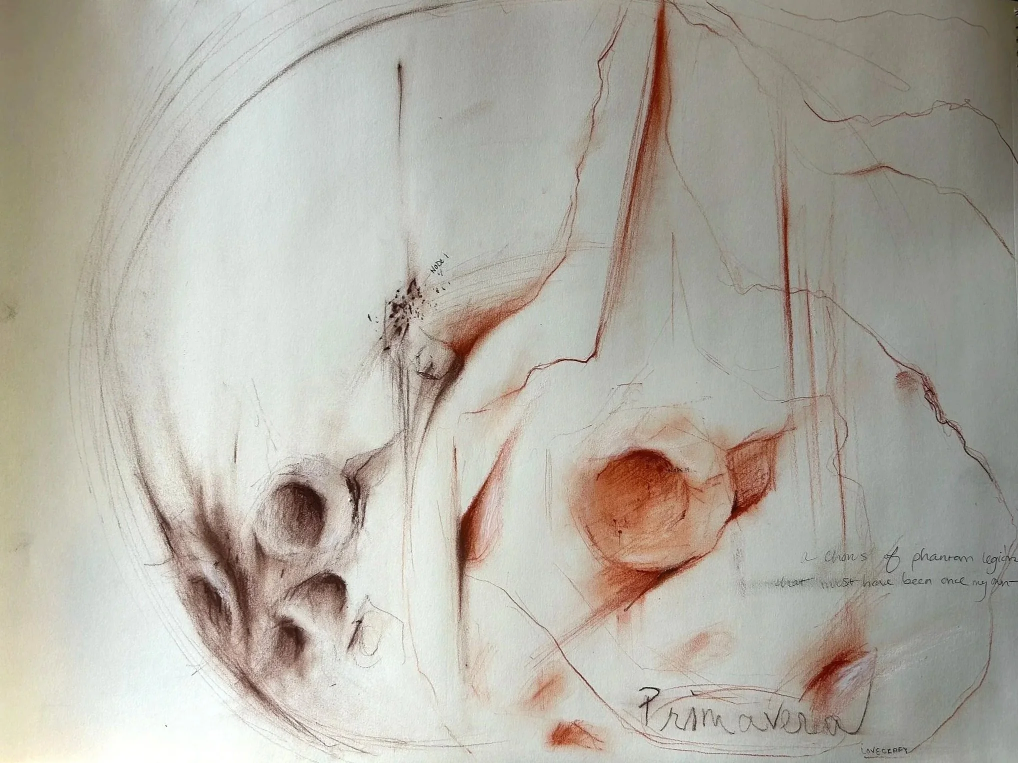 "Primavera", 18" x 24", Sepia, Sanguine, and Mudle Crayon on Paper. 2026